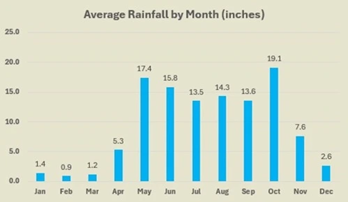 Dominical average rainfall by month