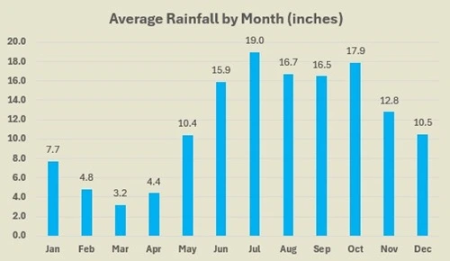 La Fortuna average rainfall by month