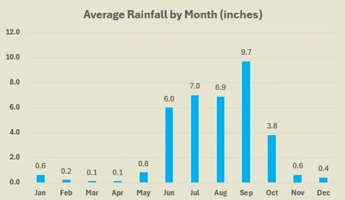 Zihuatanejo average rainfall by month