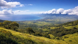 Live view from the slopes of the Haleakala volcano looking down towards Kihei, Maui.