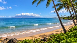 Live view of the surf and golden sand beach in Makena Maui.