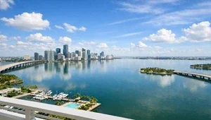 Beautiful view of the northern portion of Biscayne Bay looking towards downtown Miami.