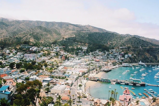 View from one of our Catalina webcams looking towards downtown with Avalon Pier and Harbor in the background