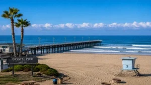Live view of Crystal Pier and the surrounding beach area.