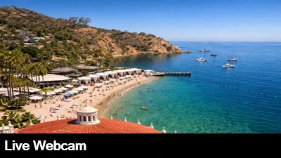Live view from the top of Catalina's Casino looking towards Descanso Beach.