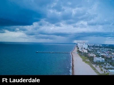 Aerial view looking down the beach in Ft Lauderdale