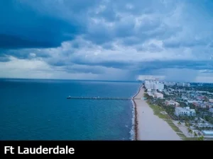 Aerial view looking down the beach in Ft Lauderdale