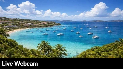 Live view of beautiful Cruz Bay from the Grand Bay Resort in St John USVI.