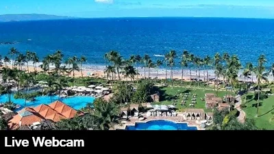 Live view of the resort and beach at the Grand Wailea Resort and Spa