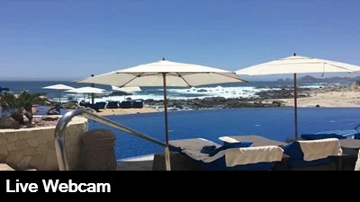 Live view from Hacienda Encantada looking over the pool and Pacific Ocean.