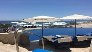 Live view from Hacienda Encantada looking over the pool and Pacific Ocean.