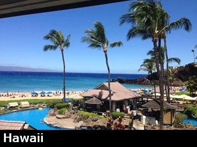 View of the Sheraton Maui Resort and Spa pool area with Black Rock in the background