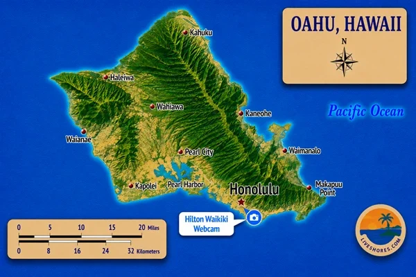 Hilton Waikiki Webcam Map