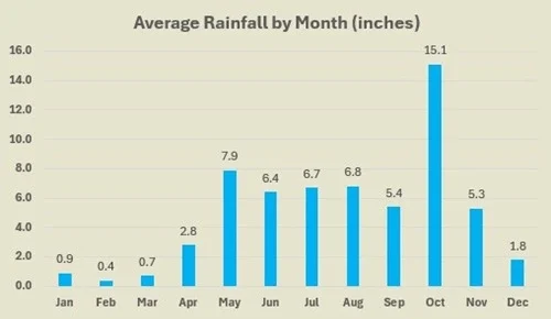 Jaco average rainfall by month