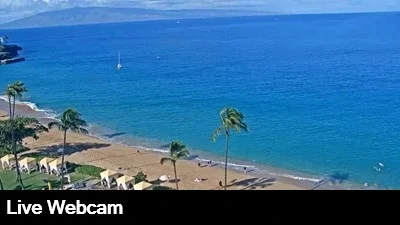 Live view of the beach and Pacific ocean adjacent to the Royal Lahaina Resort