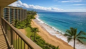 Live view of the beach and ocean from the top of the Kahana Beach Resort.