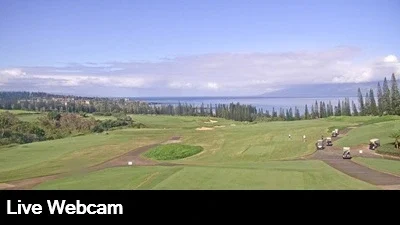 Live view looking down the fairway with the Pacific Ocean in the background