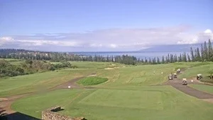 Live view looking down the fairway with the Pacific Ocean in the background