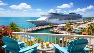 Live view of the Key West cruise ship port along with all of the activity on the pier.