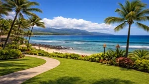 Live view from the Lawai Beach Resort webcam looking out over the entrance to the resort and the ocean.