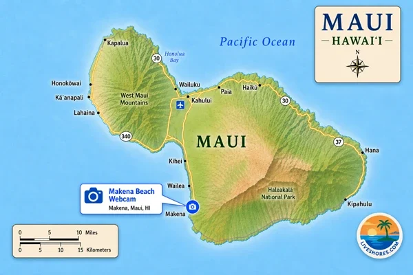 Makena Beach Webcam Map