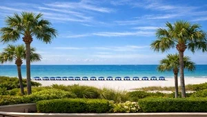 Beautiful view of the beach and ocean from the Marco Beach Resort in southern Florida.