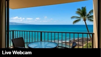 Live view of the beautiful Pacific Ocean and surrounding islands from the Maui Sands webcam,