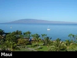 View of the calm Pacific ocean from the Westin Ocean Resort Villas in Kaanapali Maui Hawaii