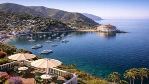 Beautiful live view of Avalon Harbor from the top of Catalina's Mt Ada.