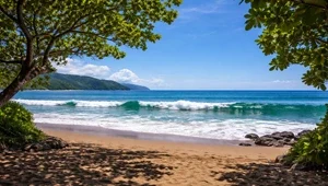 Close up view of the beach and surf in Playa Hermosa Costa Rica, just south of Jaco.