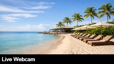 Live, close up view of the beach and Caribbean from the Playa Nizuc Resort in Cancun.