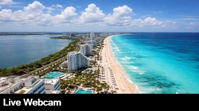 Beautiful view of the Caribbean and Hotel Zone from The Krystal Hotel in Cancun, Mexico.