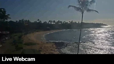 View of the beach and rocky shore from the Sheraton Kauai webcam.