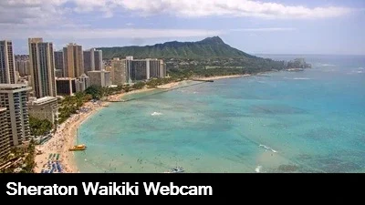 View from the top of the Sheraton Waikiki overlooking the beach and famous Diamond Head in the background