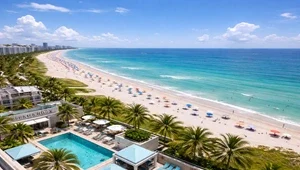 View from the top of the Hilton Bentley Hotel looking down on South Beach and the ocean.