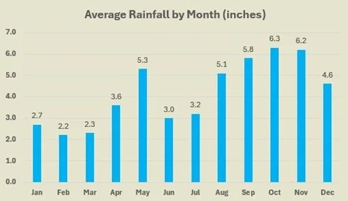 St John average rainfall by month