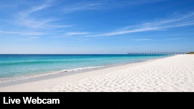 Live, close up view of the beautiful white sand beach and Gulf from Sterling Reef in Panama City Florida.