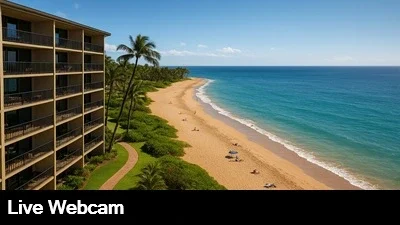 Live view of Sugar beach and the Pacific looking down from the top of the Sugar Beach Resort