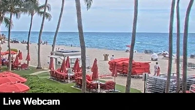 Beautiful high definition view looking down at an outdoor restaurant with the beach and ocean in the background.