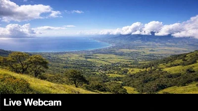 Live view from the slopes of the Haleakala volcano looking down towards Kihei, Maui.