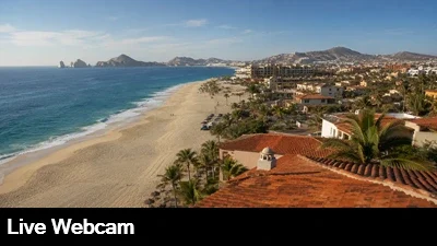 Live view looking towards downtown Cabo and the Arch.